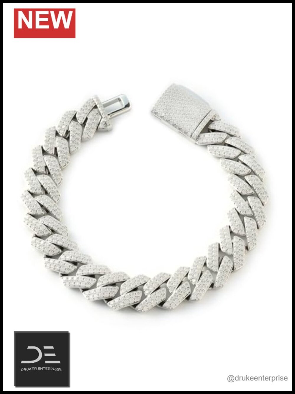 Moissanite Cuban Link Bracelet Necklace for Men Women, Rhodium Plated, VVS D,